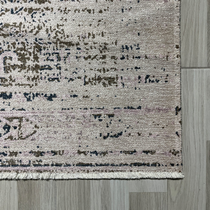 Tapis en chenille de coton oriental beige et vert rétro Vintage, Tapis de couloir 2 pi 8 po x 16 pi 5 po