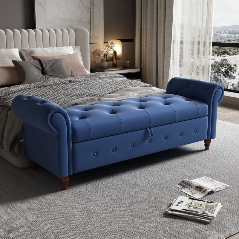 Banc avec siège capitonné et accoudoirs, Navy Blue