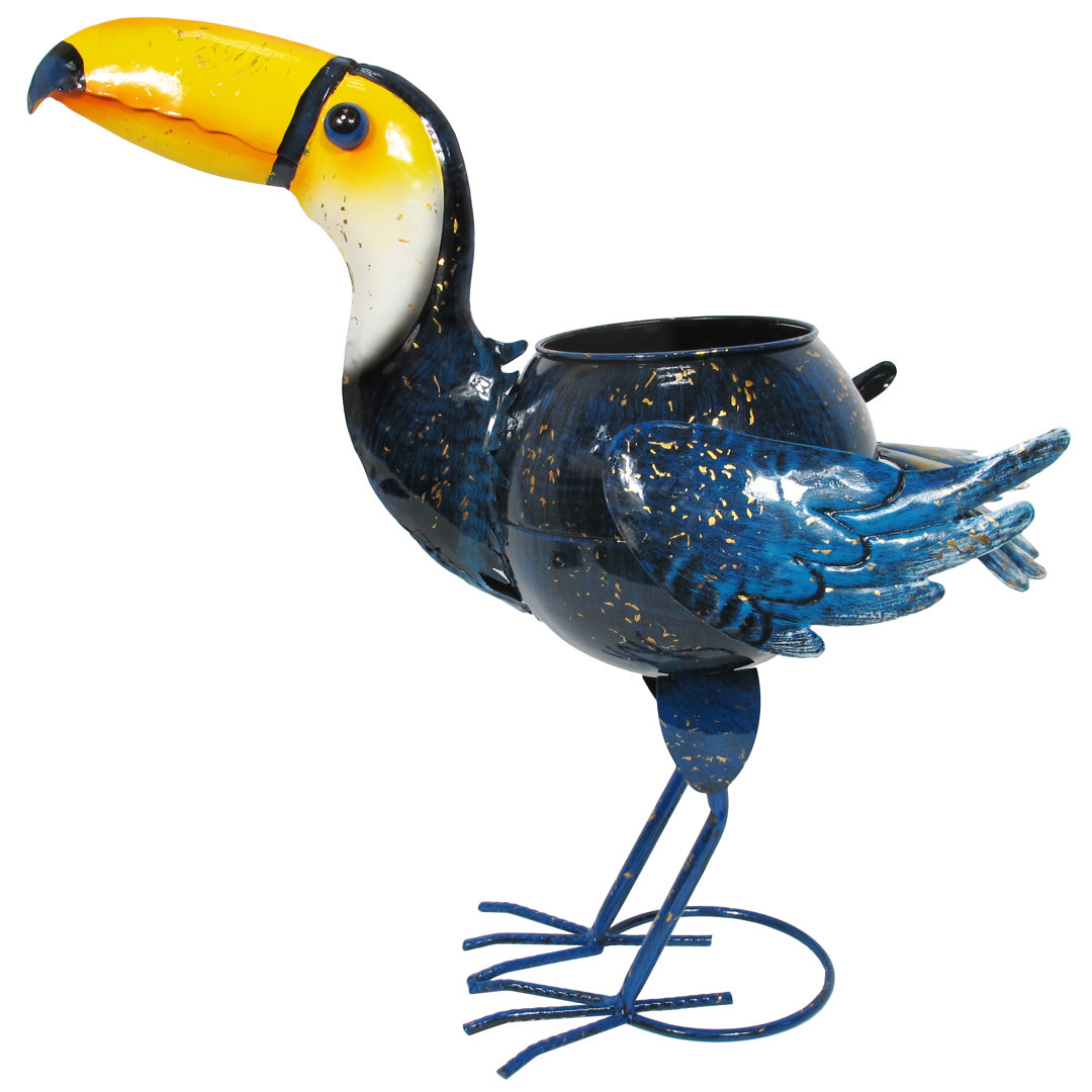 Enameled Metal Toucan Pelican Statue Planter Continental Art Center