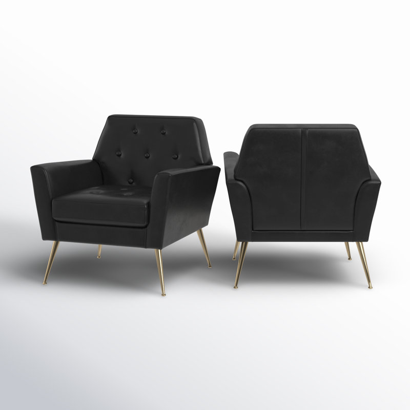 Johan Armchair With Tufted Back, Black Faux Leather