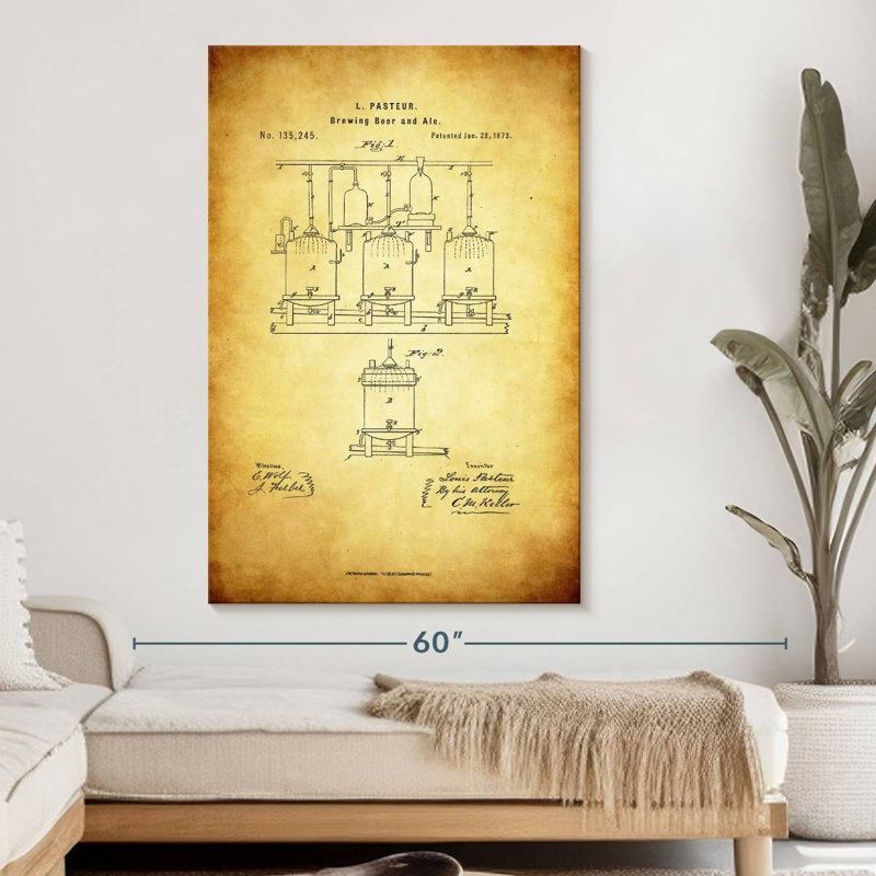 «Brewing Beer and Ale Brevet» sur impression sur toile, H 51 po x l 34 po x P 1,25 po