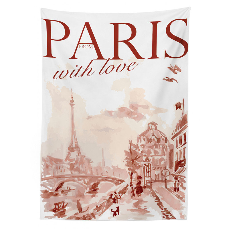Ambesonne Paris Tablecloth, Vintage Watercolor Style Paris Illustration With Tour D'eiffel Old Streets Image, Rectangular Table Cover For Dining Room Kitchen Decor, 52" X 70", Pink