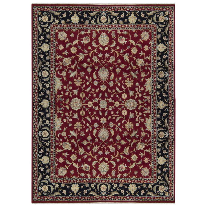 Tapis rouge et noir noué à la main de haute qualité