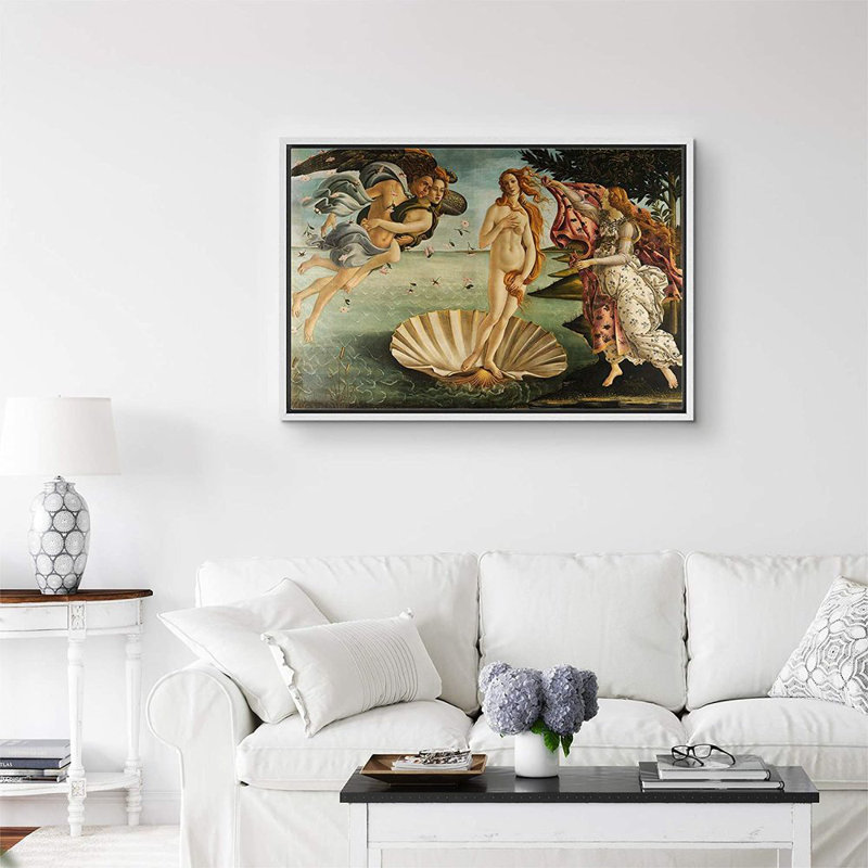 Célèbre œuvre d'art IDÉE4WALL, reproduction d'art sur toile encadrée, "La naissance de Vénus" par Botticelli, Noir