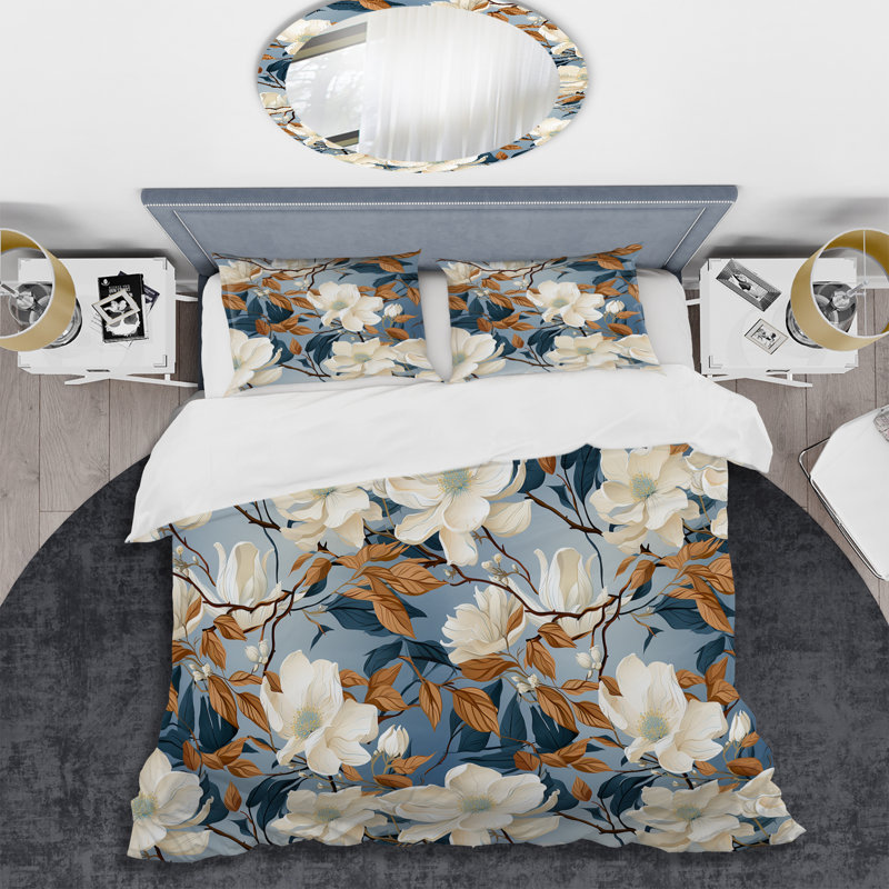 Zen Grey And White Flower Elegance I - Ensemble de housse de couette à motif floral