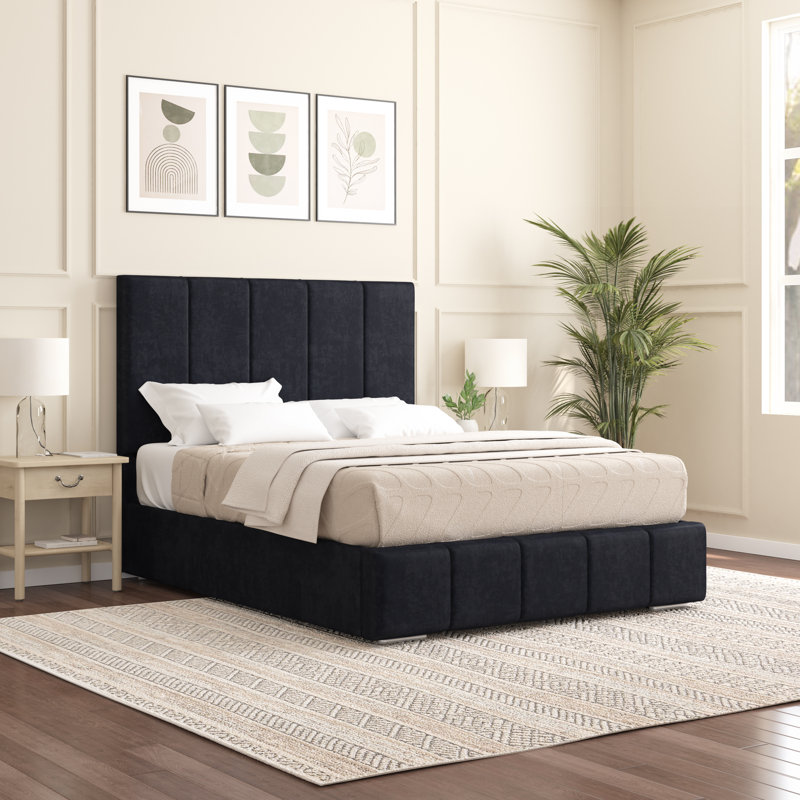 Edelmann Upholstered Bed, Single (3'), Black