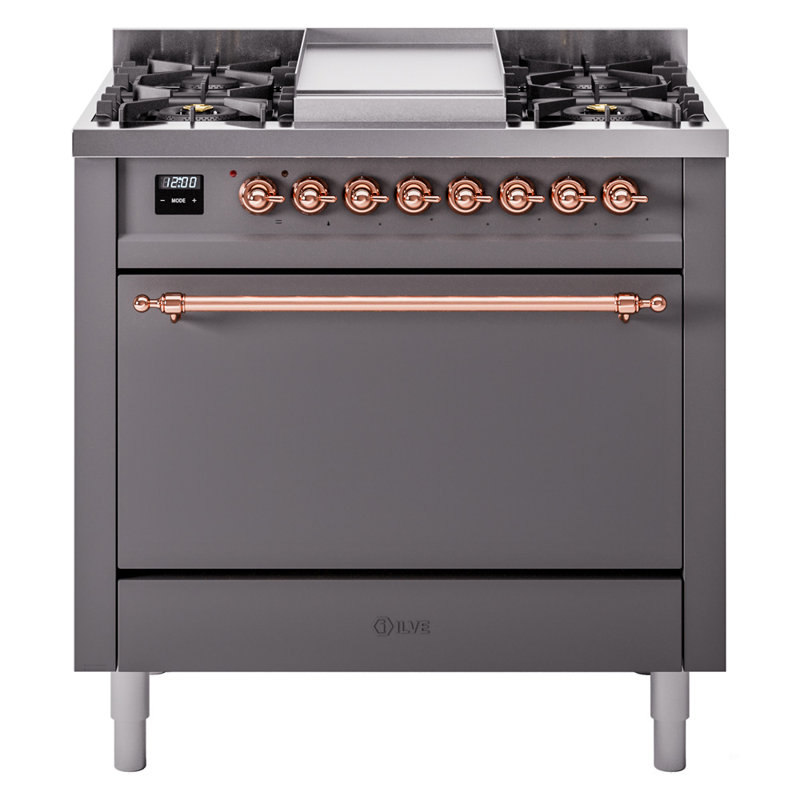 Cuisinière mixte 36 po ILVE Nostalgie II, Propane liquide, Graphite mat / cuivre