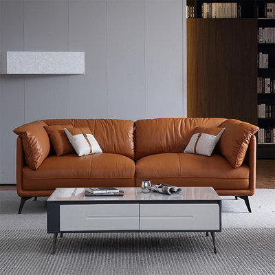 Causeuse coussin orange en cuir véritable