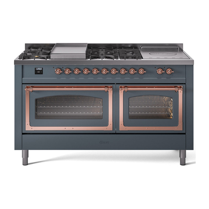 ILVE Nostalgie II Noblesse 60 in Dual Fuel Range 7 Burner, Griddle, Frenchtop, Antique White/Burnished, Natural Gas