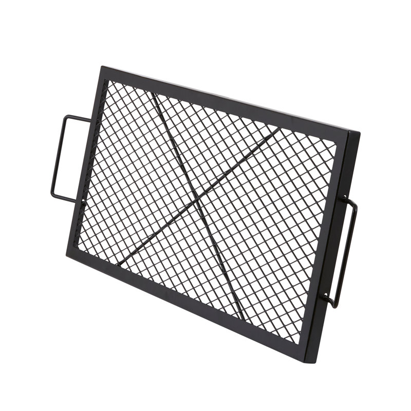 Foyer de cuisson en acier robuste, rectangle de 32 pouces avec poignée, convient aux réunions de famille, maille en forme de losange, meilleure cuisson, grille de barbecue facile à transporter et à monter à l'extérieur, noir