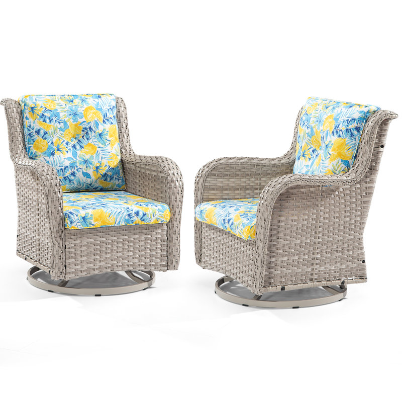 Chaise longue Danice, gris, Motif de citrons et de fleurs bleues