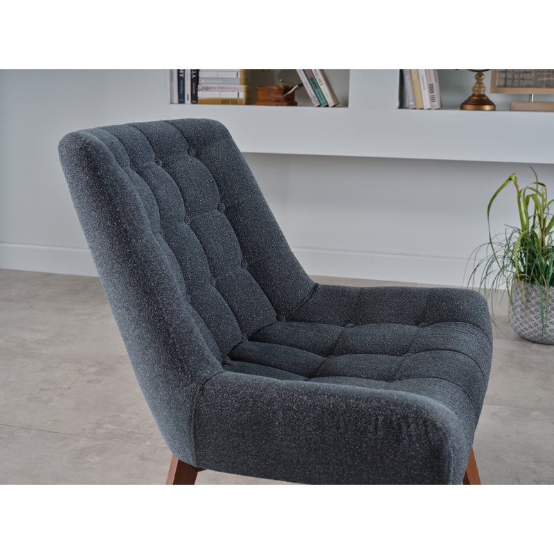 Revere 31.5'' Wide Tufted Side Chair, Black Polyester Blend