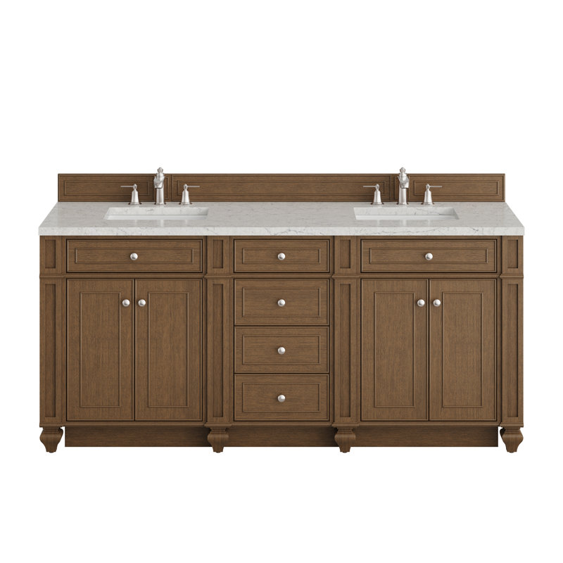 Meuble-lavabo double l 72 po Bristol, Brun selle, Perle jasmin éternelle, 8 po