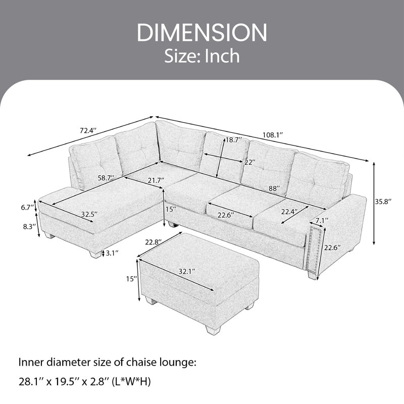 Canapé modulaire Ishrat, 100 % lin gris clair