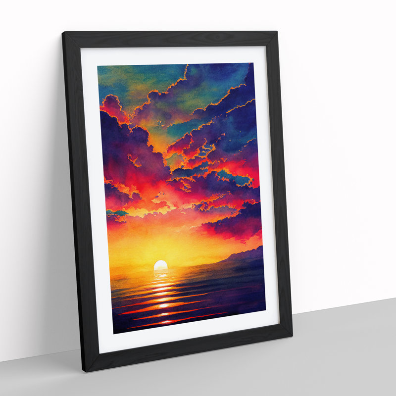 XV1022-5046X Vivacious Ocean Sunset - Print, White, 66cm H x 48cm W, Black Framed