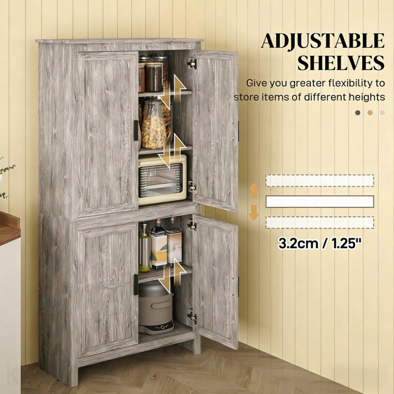 Garde-manger autoportant avec tablettes réglables pour la maison, Gris