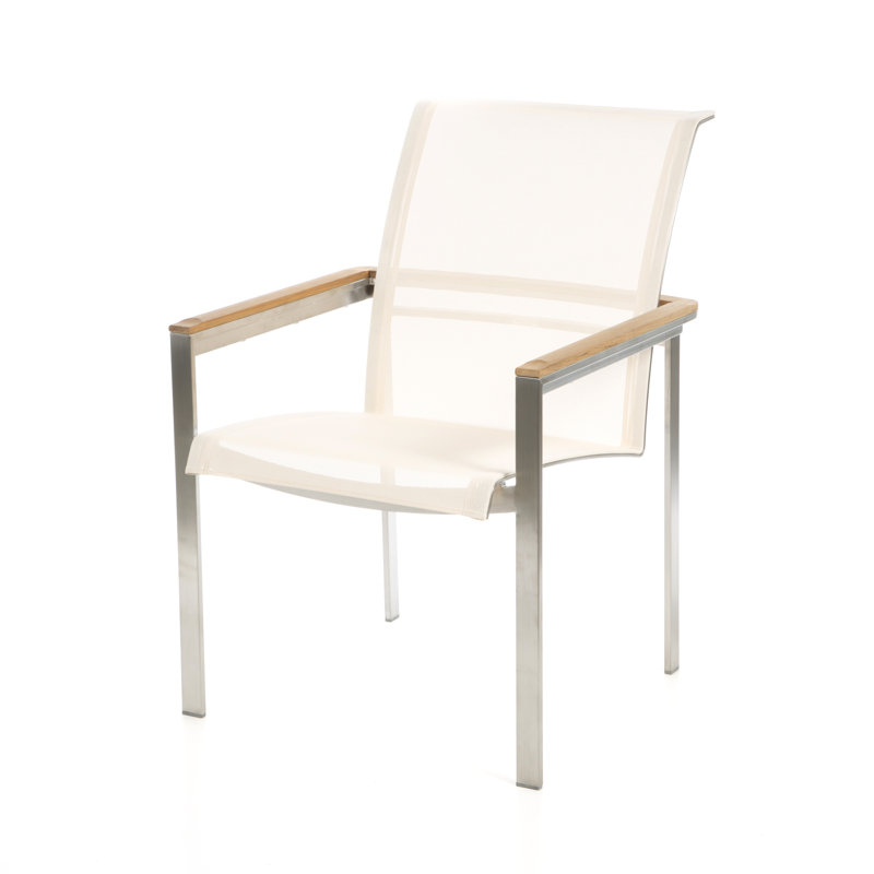 Tivoli Stacking Teak Patio Dining Arm Chair, Cream, No