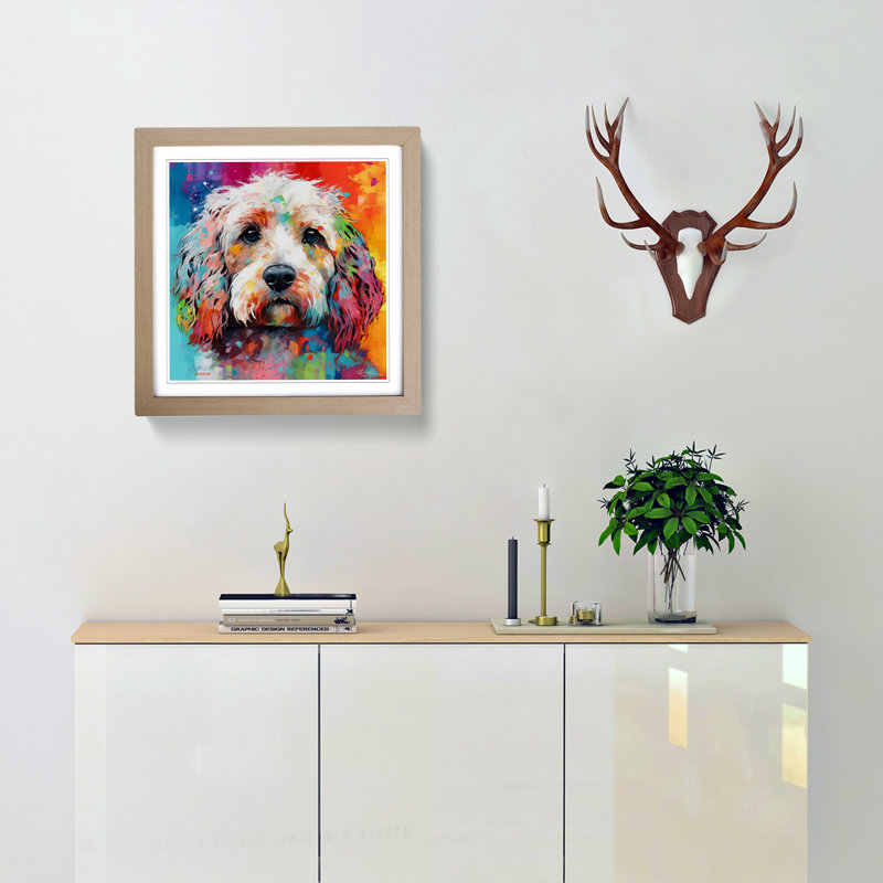 Cockapoo Color Field Painting - Framed Print, Oak
