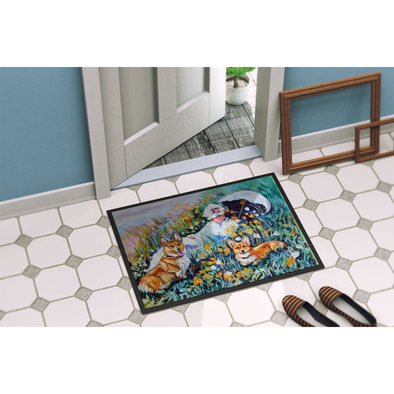 Tapis de porte pour l’extérieur antidérapant corgi classics, Rectangle 1 pi 6 po x 2 pi 3 po