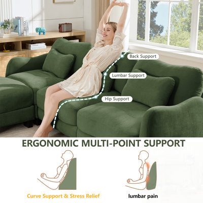 Canapé surdimensionné en chenille à 4 places en forme de L avec 4 coussins de taille, 1 repose-pieds mobile, conception incurvée ergonomique, assemblage facile pour le salon et le bureau