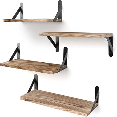 4-Piece Paulownia Wood Floating Shelves Wall Mount Bracket Shelf