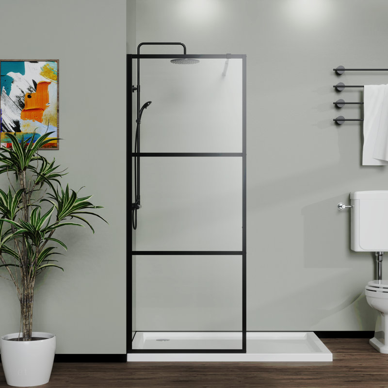 Goodyo 34" Shower Screen Door Walk-In Wet-Room, Black, 3-Panel Style