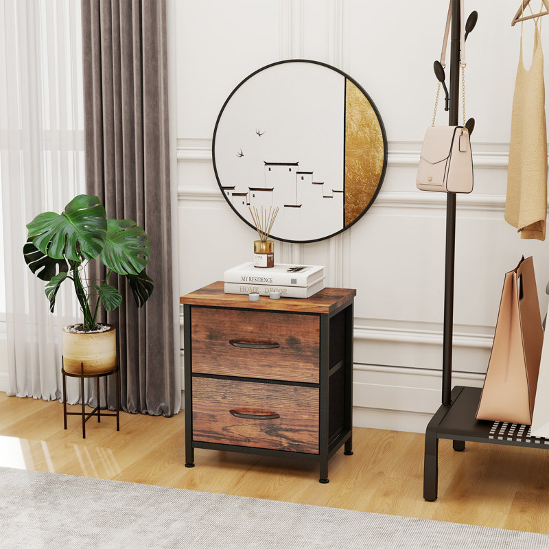 Nightstand with 2 Spacious Drawers For Bedroom, Bedside Table with Metal Frame, End Table with Storage Bins, Small Dresser For Closet, Entryway, College Dorm