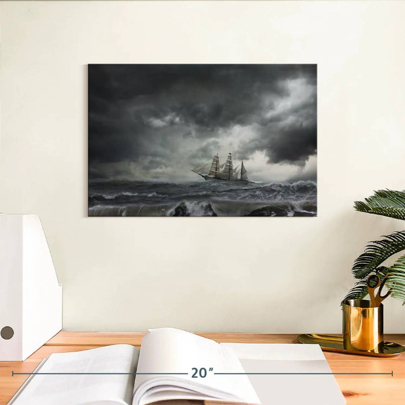 Navire dans la tempête, H 8 po x l 12 po