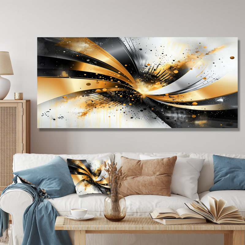 Fractal Waves Of Dark Golden Fusion IV - Abstract Metal Wall Decor, Fractal Metal Print, 28" H x 60" W x 0.84" D