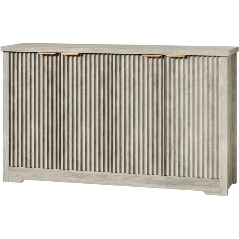 Grande armoire-buffet cannelée avec buffet d'appoint de rangement, crédence moderne de 55 po avec tablettes réglables, console média pour la cuisine, le salon et la lumière antique