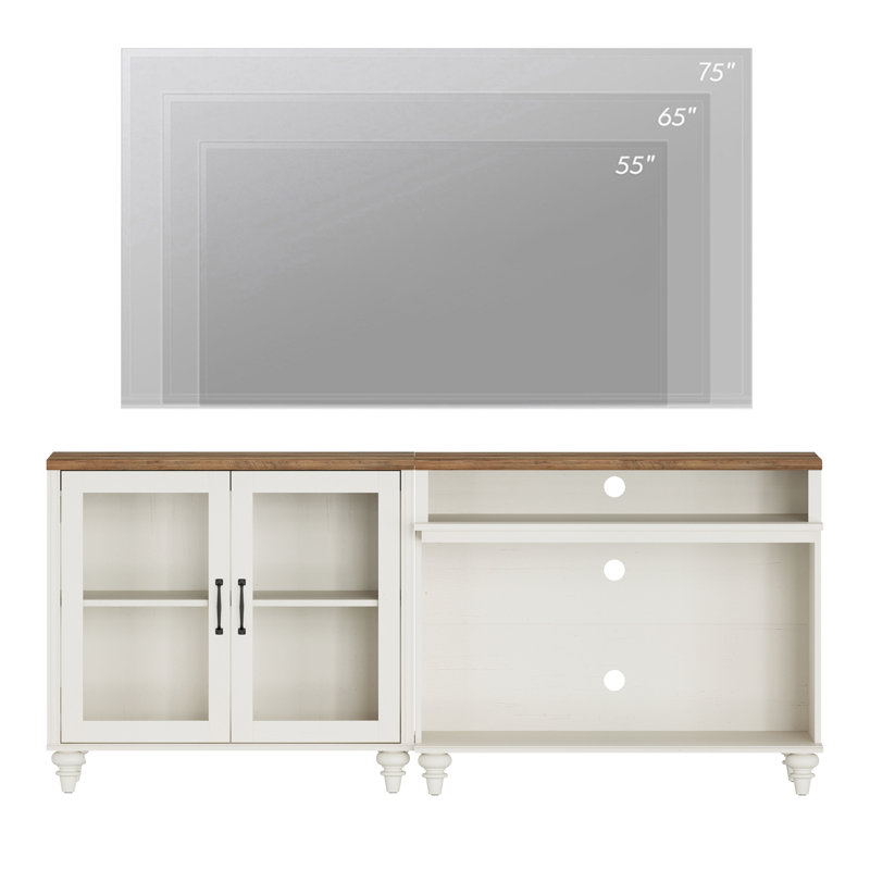 TV Stand For 75 Inch TV, 2-In-1 TV Console Table For 55/65/75 Inch TV, Entertainment Center With Glass Door, White