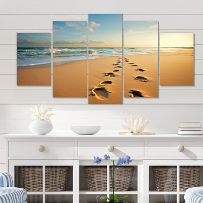 " Beach Photo Footprints In V " 5 - Pieces