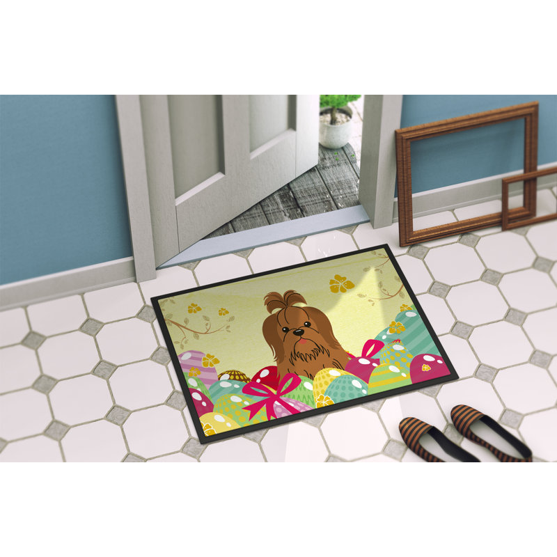 Tapis d'extérieur antidérapant Veronique, 24 po x 36 po, Shih tzu chocolat argenté