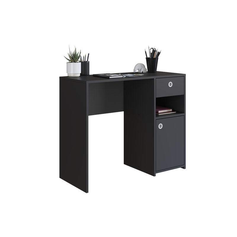 Desk With Drawer And Cabinet –, Black