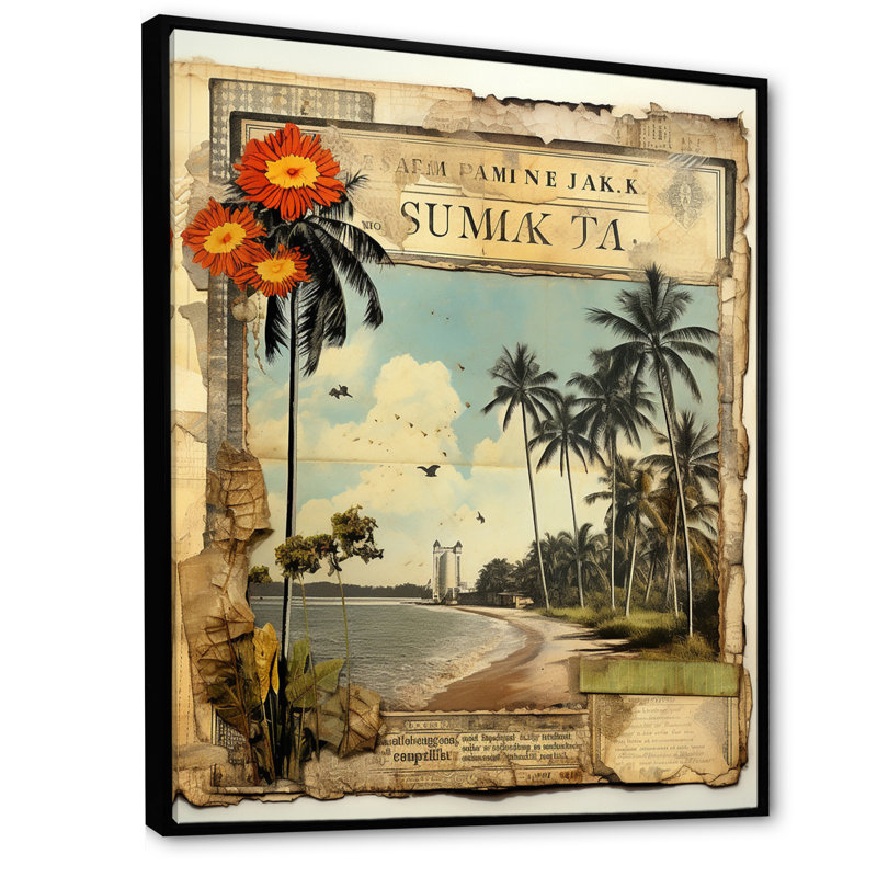 Collage rétro de palmiers de Floride et plage I sur toile rétro, H 20 po x l 12 po x P 1 po, Cadre flottant noir