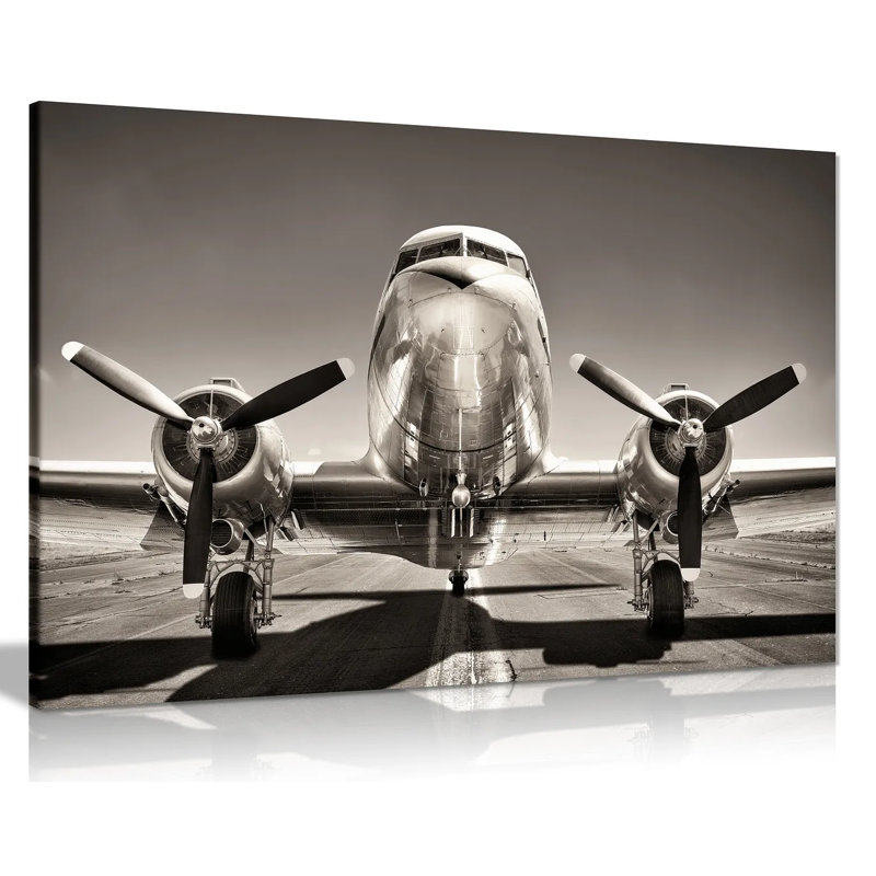 Vintage Silver Airplane Aeroplane - Wrapped Canvas Print, 20cm H x 31cm W