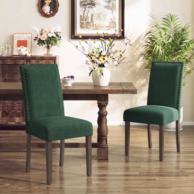 Vintage 6" Thick Seat Linen Parsons Dining Chairs with Nailhead Trim Solid Wood Legs