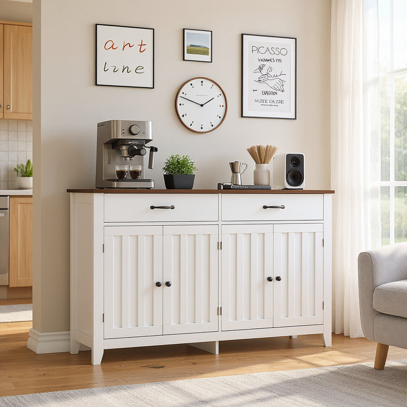 55.1" Sideboard, White/Brown