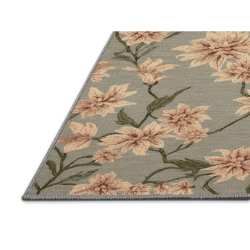 Tapis gris botanique lavable à la machine, Tapis de couloir 2 pi x 5 pi