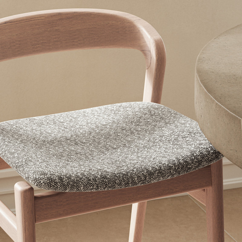 Modern Brazilian Upholstered Stool with Solid Wood Frame, Crafted Glaze Performance Boucle