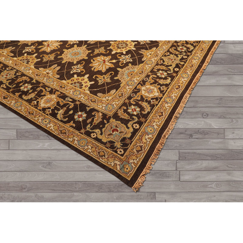 Tapis réversible en laine chocolat et or, noué à la main, 2,44 m x 3 m