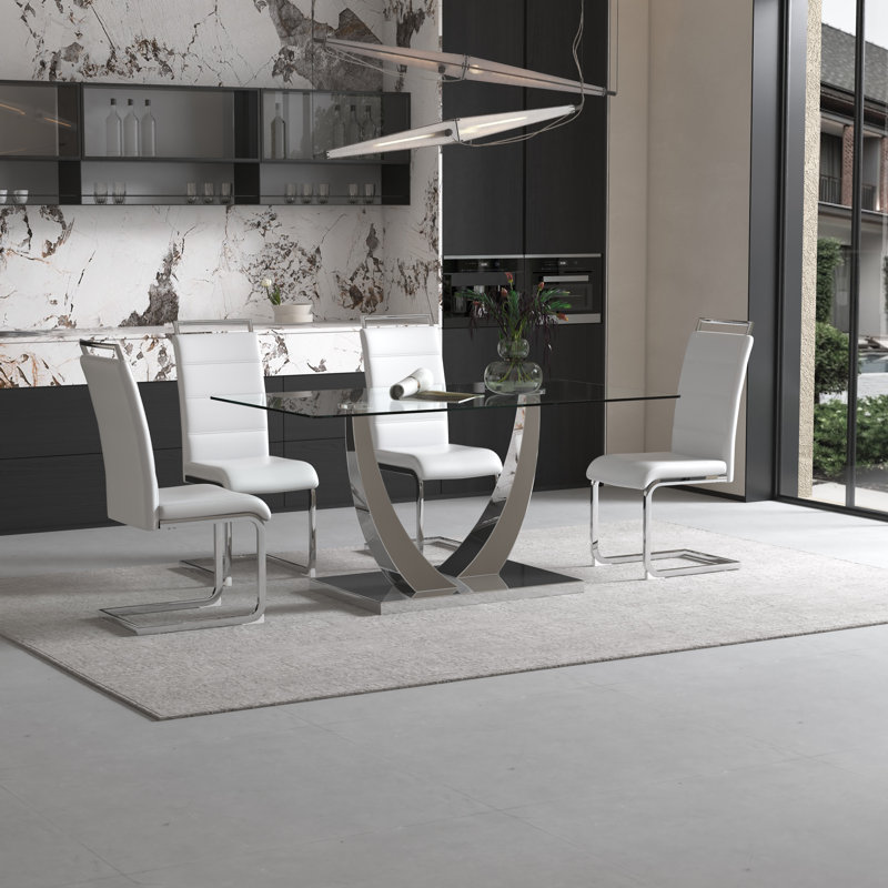 Modern Dining Chairs Set of 4, Side & Kitchen Chairs with Faux Leather Padded Seat, High Back, for Dining, Kitchen, Living Room