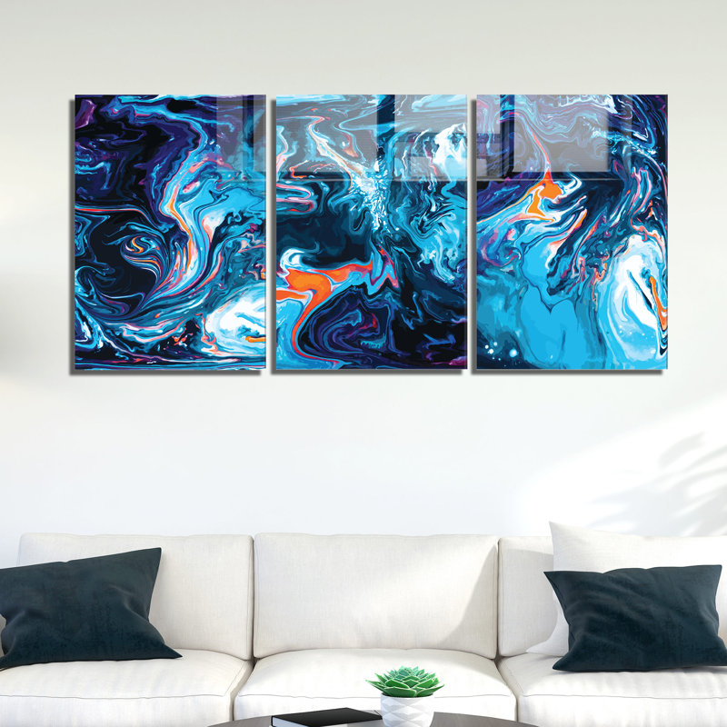 3 Piece No Frame Print on Glass, 70cm H x 100cm W x 0.4cm D