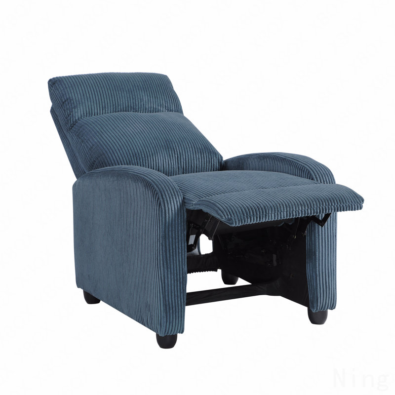 Fauteuil inclinable moderne en velours côtelé bleu doux - structure en bois massif, meubles de salon, Bleu