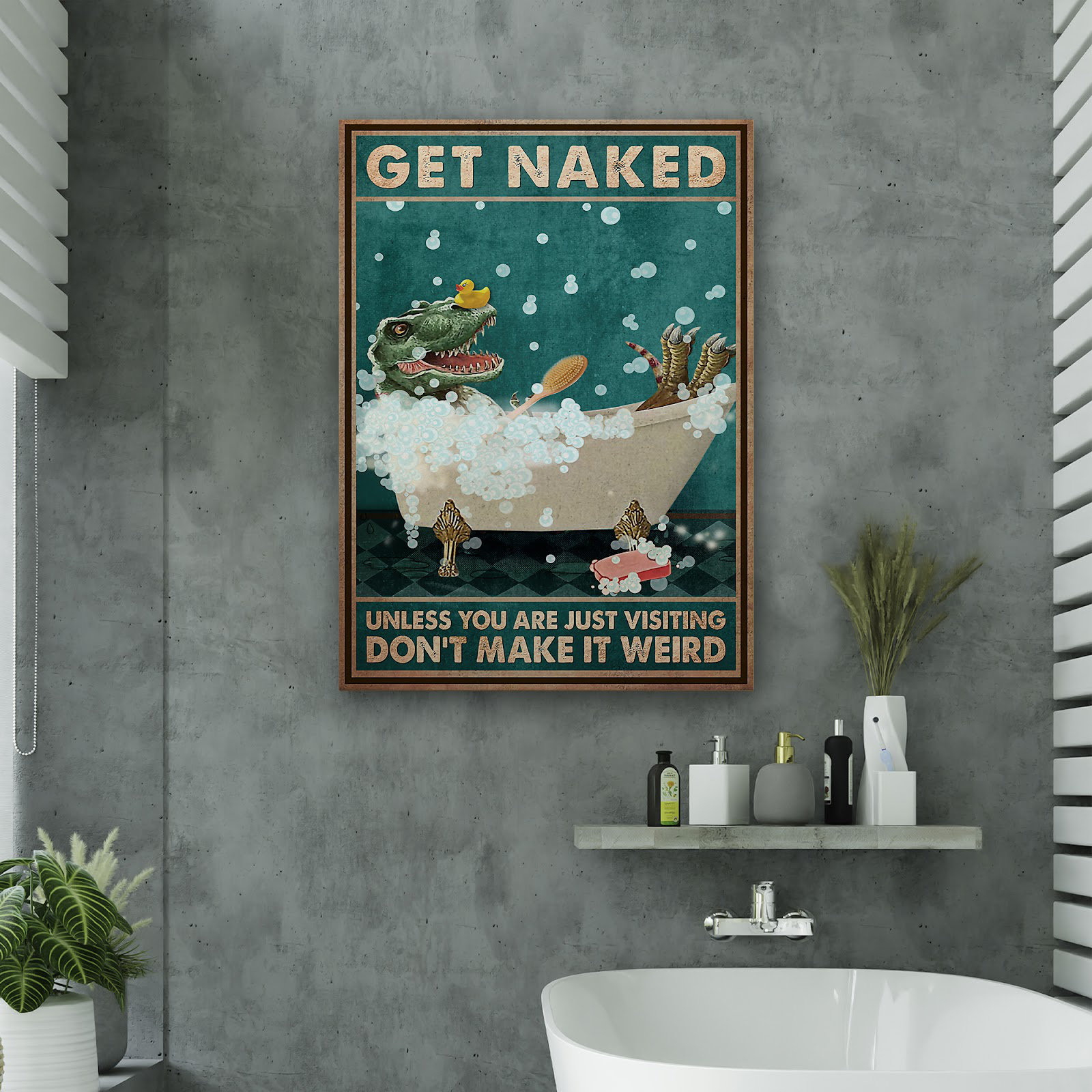 Trinx T- Rex Dinosaur - Get Naked Gallery Wrapped Canvas - Bath And ...