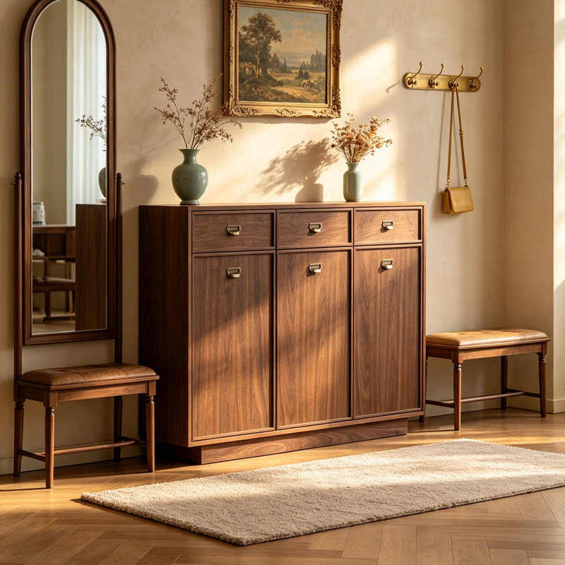Armoire à chaussures rétro de style européen, H 40,16 po x l 47,24 po x P 13,78 po, Dark Brown Wood