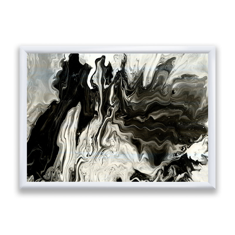 Blanc, gris et blanc, marbre peint à la main acrylique - reproduction d'art sur toile, H 24 po x l 36 po x P 1 po