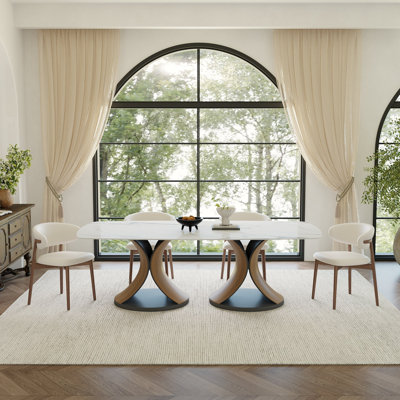 94" Rectangular Dining Table with Curved Dual-pedestal Base