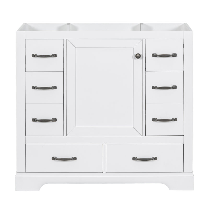 Meuble-lavabo 36 po sans lavabo, base d'armoire seulement, six tiroirs, diviseur de tiroir multifonctionnel, tablette réglable, blanc