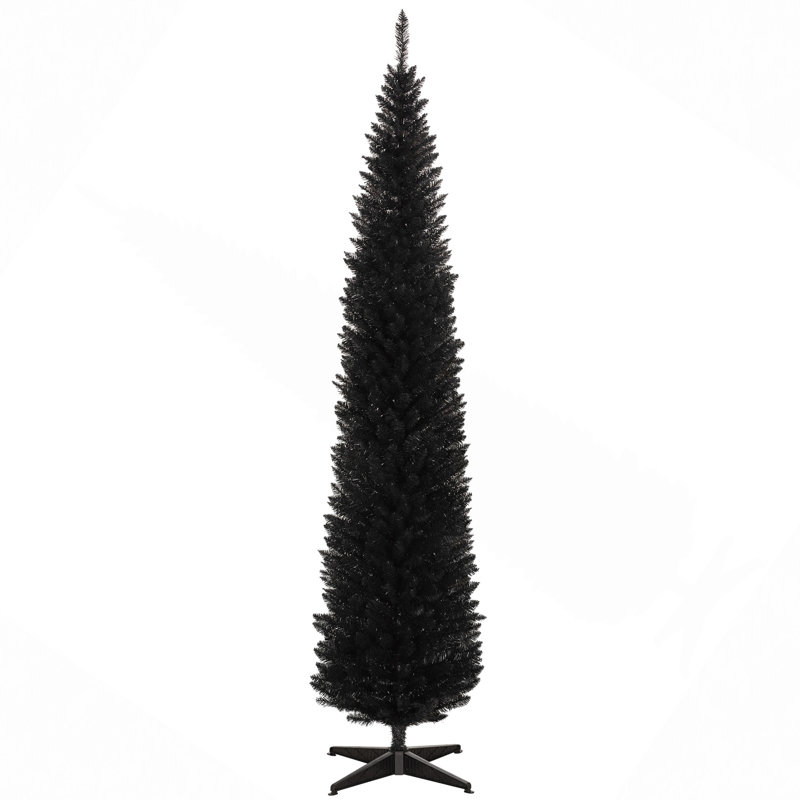 Arbre de Noël 8 pi, arbre de Noël mince avec 618 pointes de branches réalistes et support en plastique, H 8 pi, Noir, Non